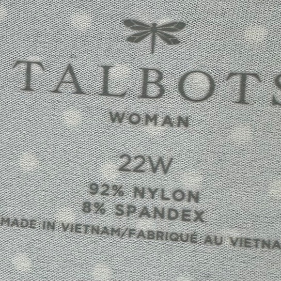 Talbots Faux Wrap Dress Sz 22W 3X Polka Dot Navy Blue V-Neck Slimming Stretch - Picture 3 of 3